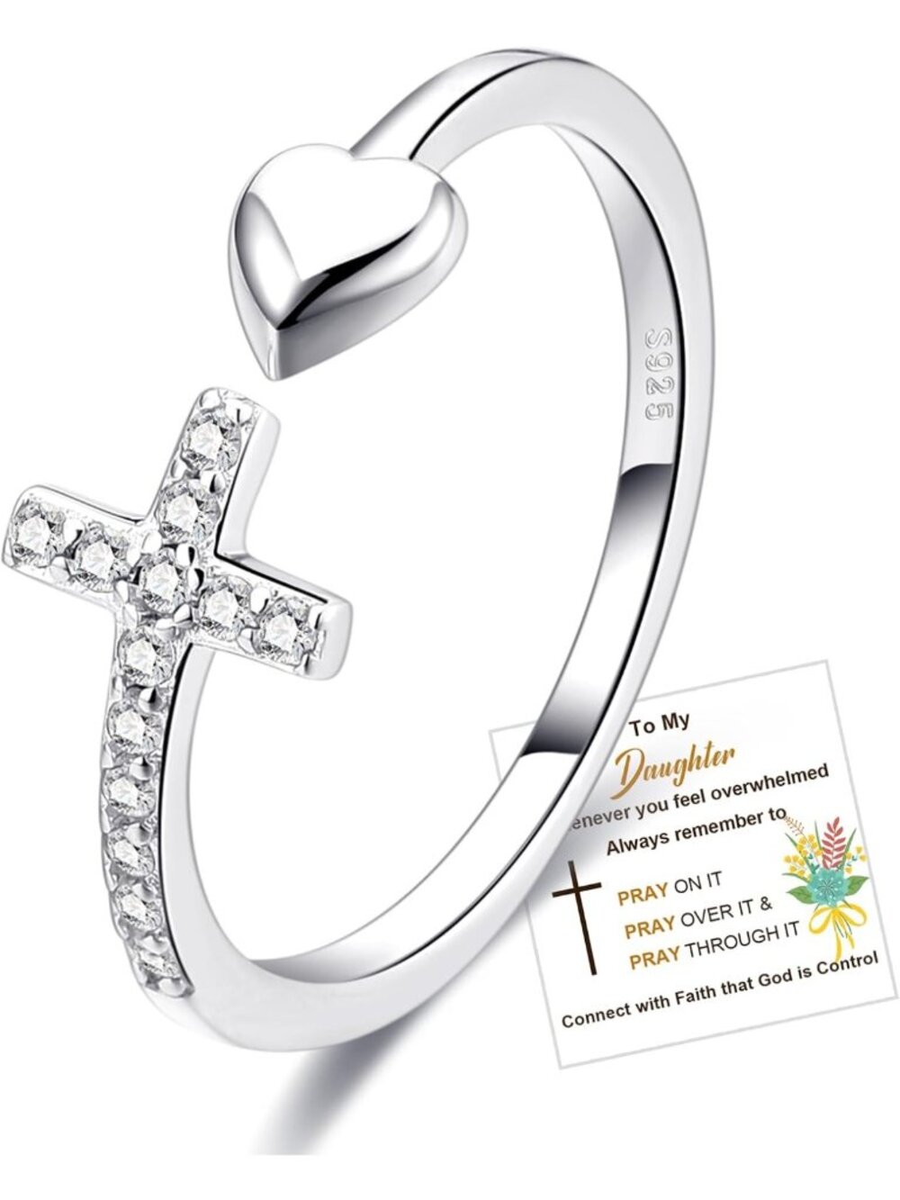 Sterling Silver Cross Ring for Women - Meaningful Christian Gift for Daughter
